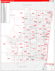 Fort Lauderdale Metro Area Wall Map Red Line Style 2024